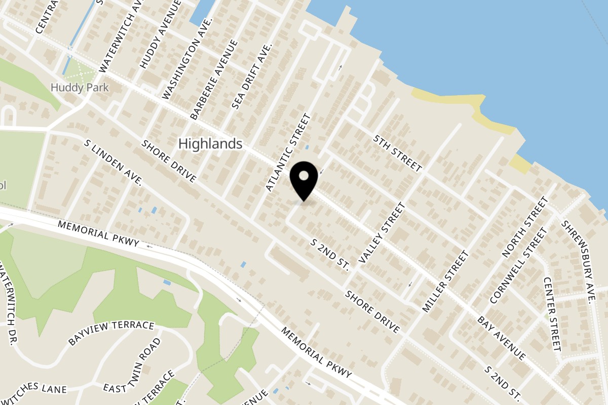 Map showing the location of Sea & Sand Indian Fusion on 231 Bay Avenue in Highlands
